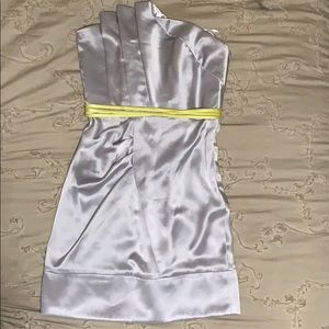 Silver ABS cocktail dress with fun yellow detail